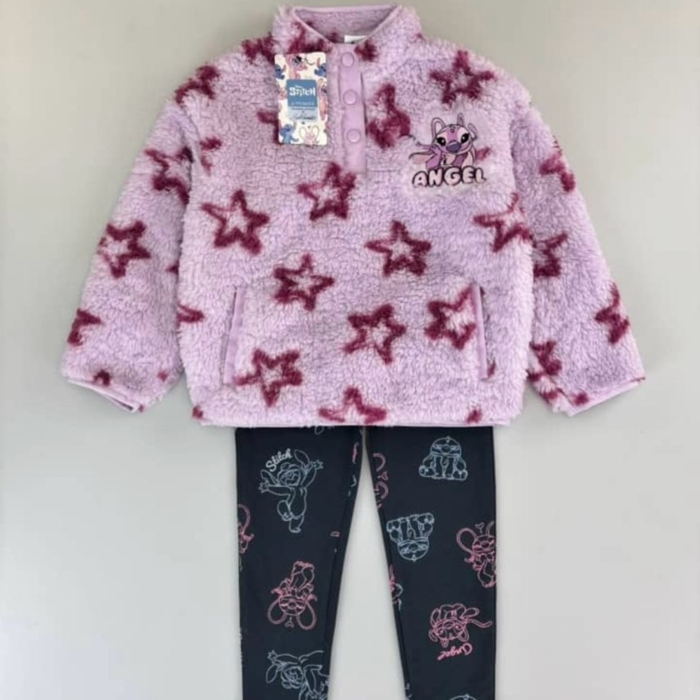 STITCH Pink/purple Star Fleece Jacket and Black Leggings Set